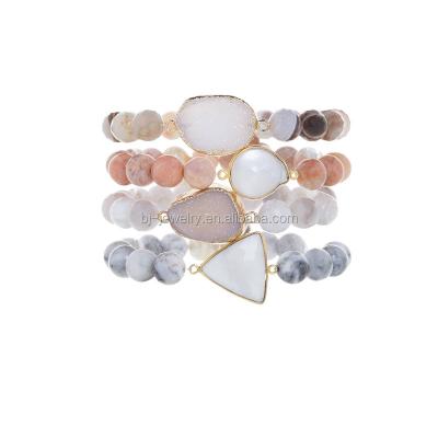 China Fashionable natural stone beaded charm diy druzy bead quartz women elastic bracelet for sale