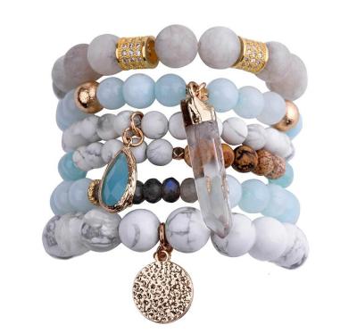 China Trendy Hot Sale Natural Stone Bead Bracelet Set Druzy Charm Marble Stone Diy Beads Bracelet Set for sale