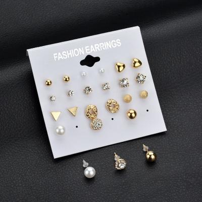 China Popular 12 Pairs / Set Girls Assorted Multiple Crystal Zircon Pearl Earrings For Women for sale