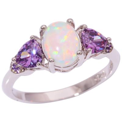 China Retro Sterling Silver Opal Ring Fashion Women's Engagement Rings White Stone Ring Wedding Bands for Lady for sale