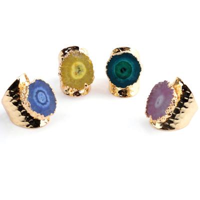 China Bojiu Trendy Jewelry Druzy Women's Natural Stone Finger Ring Gold Plated Adjustable Ring for sale