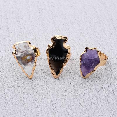 China Latest Design Trendy Gold Arrowhead Agate Fashion Diamond Engagement Natural Stone Ring for sale