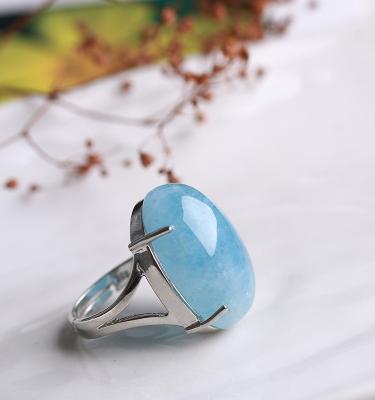 China Retro treasure blue sea treasure ring ice natural blue seed sea and Korea women ring bossy resizable women for sale