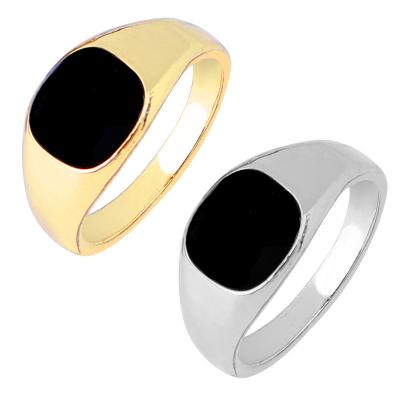 China Retro Mens Stainless Steel Band Onyx Seal Oval Enamel Ring For Party for sale