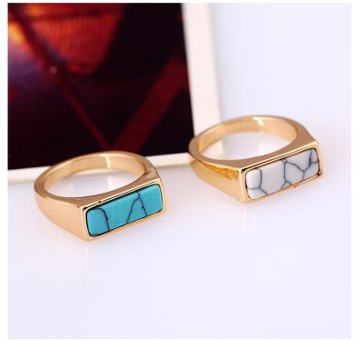 China Simple Turquoise Howlite White Ring For Women Gold Fashion Trendy for sale