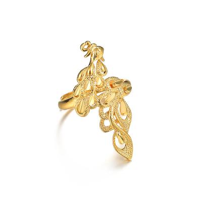 China Trendy Hot Yellow Gold Ring Plated Big Peacock Shaped Ring For Woman for sale