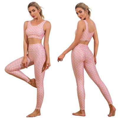 China Wholesale Print Two Piece Yoga Suit Tank Tops Breathable Factory Tight Yoga Suit Long Pants Workout Suit for sale