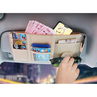 China Business Fashion Mulit Car Sunvisor Bag Organizer PU Car Hanging Holder for Cards and Ticket Inserts for sale