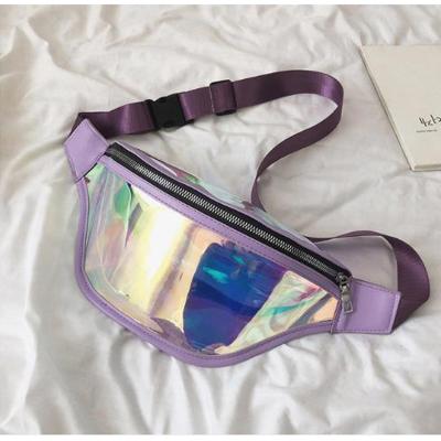 China 100% Eco-friendly 2019 Free Shipping Geometry Hologram PVC Lady Laser Waist Bag Outdoor Travel for sale