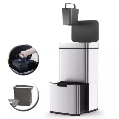 China 62L 67L 72L Stainless Steel Kitchen Sustainable Automatic Waste Bin for sale