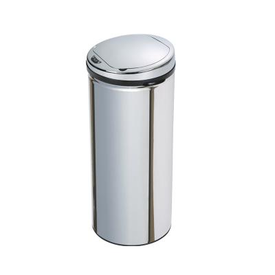 China Sustainable 50L Stainless Steel Automatic Sensor Touchless Chrome Automatic Dust Bin Waste Round for sale