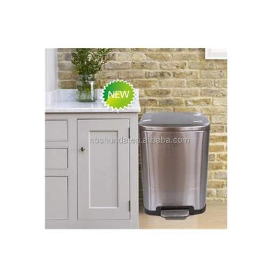 China Sustainable Pedal Bin With Plastic Inner Bucket, 50L-Silver/Black SS Fingerprint Resistant for sale