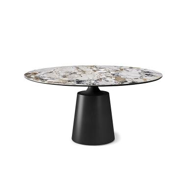 China Contemporary Italian luxury gold stone round marble ceramic agglomerated modern dining table set 8 seater for sale