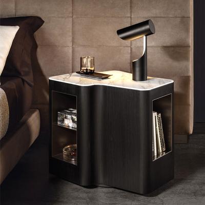 China Customized high end luxury marble modern nightstand combinable bedside table corner table for bedroom for sale