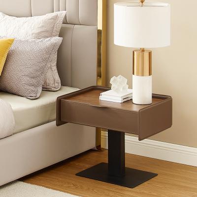 China Lether Contemporary Modern Luxury Unique Design Saddle Table Bedside Style Solid Wood For Home Furniture Around Nightstands for sale