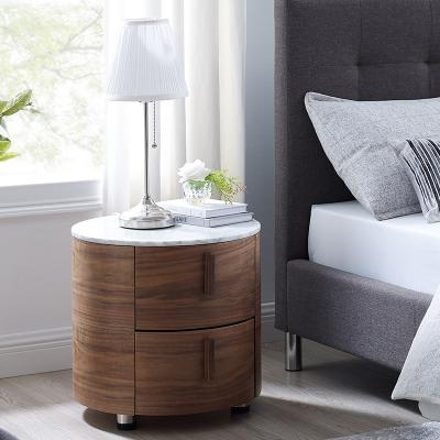 China Modern Luxury Marble Round Bedside Table Marble Nightstands With 2-Drawer Round Bedside Table For Bedroom for sale