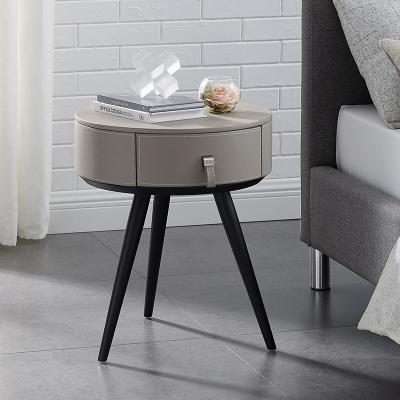 China Contemporary Luxury Leather Nightstand Hotel Nightstand Modern Designer Bedroom Bedside Table with 1 Drawer End for sale