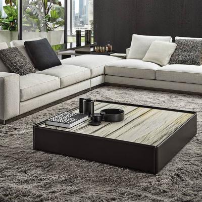 China Modern Italian Minimalist Marble Rectangle Luxury Leather Coffee Tables for sale