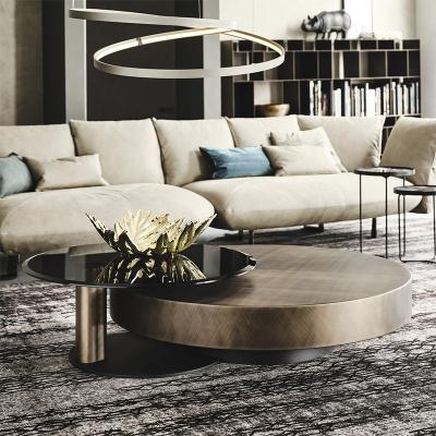 China Modern italian design modern swivel coffee table set round tempered glass side table for living room furniture for sale