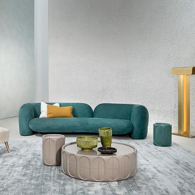 China Modern Nordic Modern Living Room Green Fiberglass Side Table Round Natural Marble Top Small Coffee Table for sale