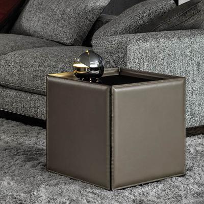 China Modern Italian minimalist design leather coffee table square sofa side tables for modern living room for sale