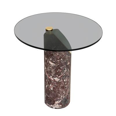 China Coffee Table Contemporary Italian Modern Marble Base Tempered Glass Design Round Side Table For Living Room Furniture for sale