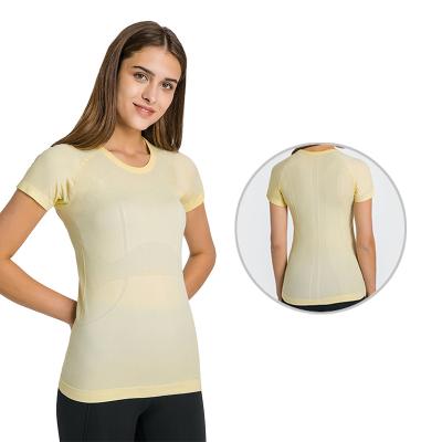 China Wholesale Breathable Sexy Workout Summer Woman Running T Shirt With Jacquard Design Sports Wear Tops Custom Active Wear for sale