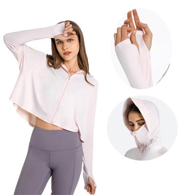 China New Fashion Outdoor Women's Breathable Jackets Running Long Sleeve Crop TOP Sun Protection With Hoodie Zipper Yoga Wear for sale