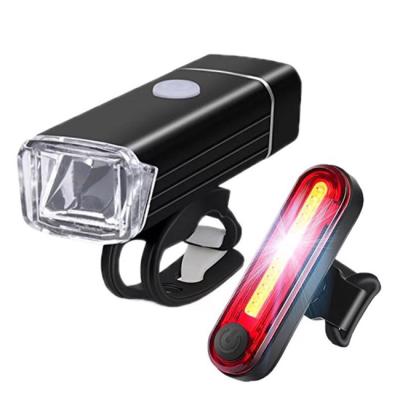 China Waterproof Rechargeable Bike Headlight+Bike Taillight Bike Light Sets Mini USB Bike Headlight With Red COB Safety Bicycle Tail Warning Light for sale