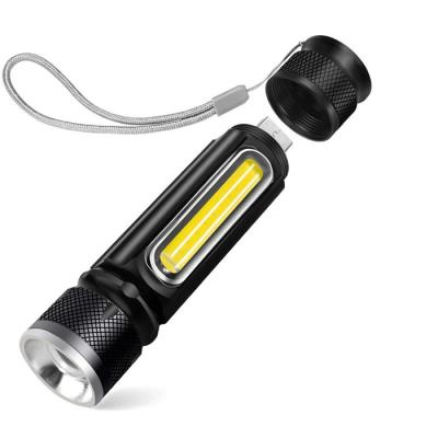 China Backup High Power Magnetic COB T6 Led Flashlight USB Rechargeable Zoomable Led Flashlight With Magnet for sale