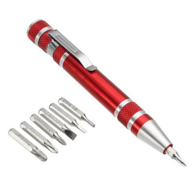 China Easy Carry 8 in 1Multi Pocket Precision Screwdriver Bit Set Aluminum Alloy Pen Pocket Screwdriver Precision Gadgets Repair Tool for sale