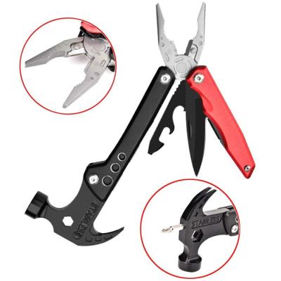 China Hammer/wrench/screwdriver/knife etc. Outdoor 12 in 1 Pocket Pliers Knife Tool Kit Multifunctional Portable Stainless Steel Tool Claw Hammer with Bottle Opener for sale