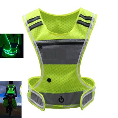 China LED FLASH Sports Safety Reflective Vest Warning Waterproof Cycling Riding Vest With Pocket LED Mesh Rechargeable Luminous Vest for sale