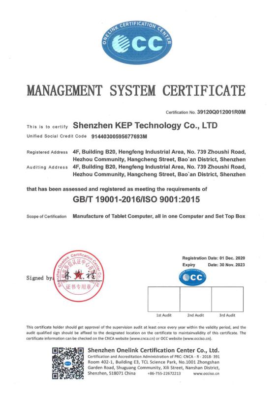 ISO9001 - Shenzhen KEP Technology Co., Ltd.