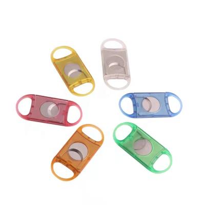 China Wholesale 2021 Portable ABS Plastic Cigar Scissors Pocket Cigar Cutter Accessories Tobacco Double Blades Smoking Knife for sale