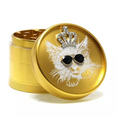 China Wholesale 63mm Cat Minimalist High Quality Aluminum 4 Parts With Sunglasses Diamond Grinder Herb Metal Tobacco Herb Grinder for sale