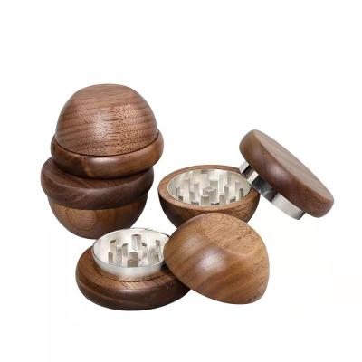 China 2pcs Smoking Accessories Walnut wood+ Walnut Grinder Zinc Alloy Teeth Metal Tobacco Grinder Natural Wood High Quality Wholesale Zinc Alloy Herb for sale