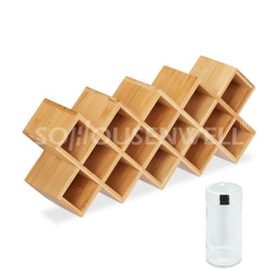 China Viable Crisscross 18 Jars Countertop Spice Rack Condiment Storage Bamboo Organizer Seasoning Display Shelf for sale