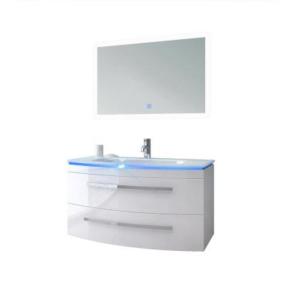 China Modern popular style decorative bathroom cabinet with lighted mirror vanity for hotel for sale