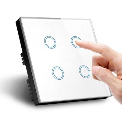 China Smart WiFi Control Panel 4 Band 1 Way Tempered Glass Wifi Control UK Standard Switch Smart Google Alexa Voice Control Applicable Light Touch Smart for sale