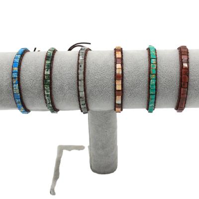 China New Design Color Stone Emperor Cowhide Bracelet Natural Stone Bracelet Hot CLASSIC Handwoven Rope Bracelet for sale