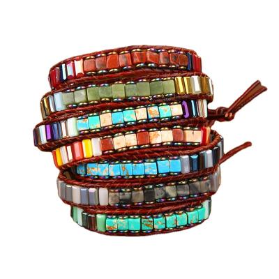 China New Design Color Emperor Stone Bracelet Cowhide Bracelet CLASSIC Handwoven Rope Bracelet Natural Stone Bracelet for sale