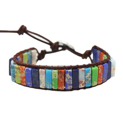 China New Fashion Color Stone Emperor Cowhide Bracelet Natural Stone Bracelet CLASSIC Handwoven Rope Bracelet for sale