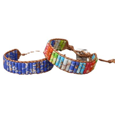 China New Color Emperor Stone Bracelet Cowhide Bracelet Trendy Handwoven Rope Bracelet Natural Stone Bracelet for sale