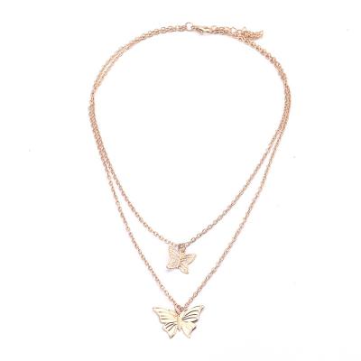 China Europe and America creative wind exquisite wind simple butterfly double necklace gold and silver necklace for sale