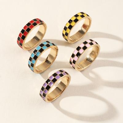 China Oil CLASSIC Creative Square Geometric Colorful Fashion Drop Sense Design Ring Acrylic Jewelry Rings for sale