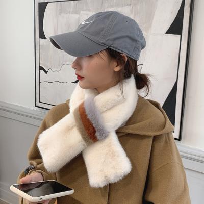 China Newest Plush Faux Fur Snood Scarf Korean Trendy Fashion And Small Scarf Thickened Heat Cross Snood Color Matching for sale