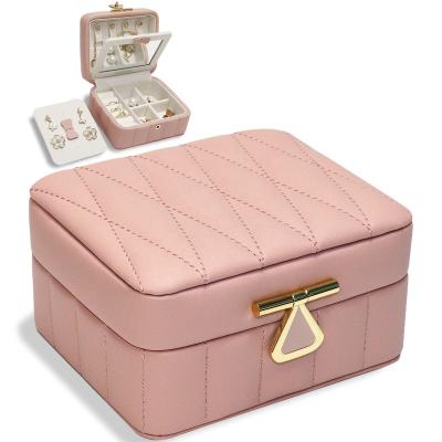 China New Arrival Luxury Small Leather Box Ring Earring Mini Organizer Fashion Design PU Zipper Travel Jewelry Storage Box for sale