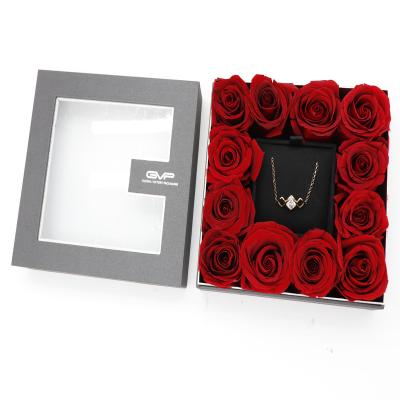 China Handmade Wholesale Gift Packaging Rose Flower Jewelry Ring Necklace Box With Flower And Window for sale