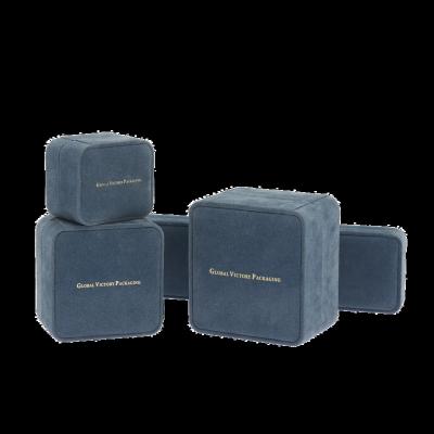 China 2022 GVP elegant new Logo Luxury Customized Bespoke Blue Ring Plastic Packaging Jewelry Velvet set boxes for sale